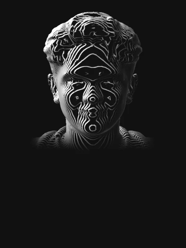 Afiq Zawawi, as a marble bust drawn in contour lines